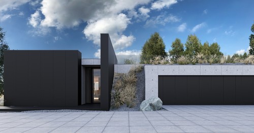 Surowa minimalistyczna bryła domu RE: HOUSE IN THE ROCK